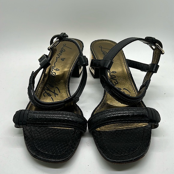 Lanvin Black Leather Gold Block Heel Sandals Shoes **Size 39/US Size 8** 🌺🌺 - Picture 2 of 9